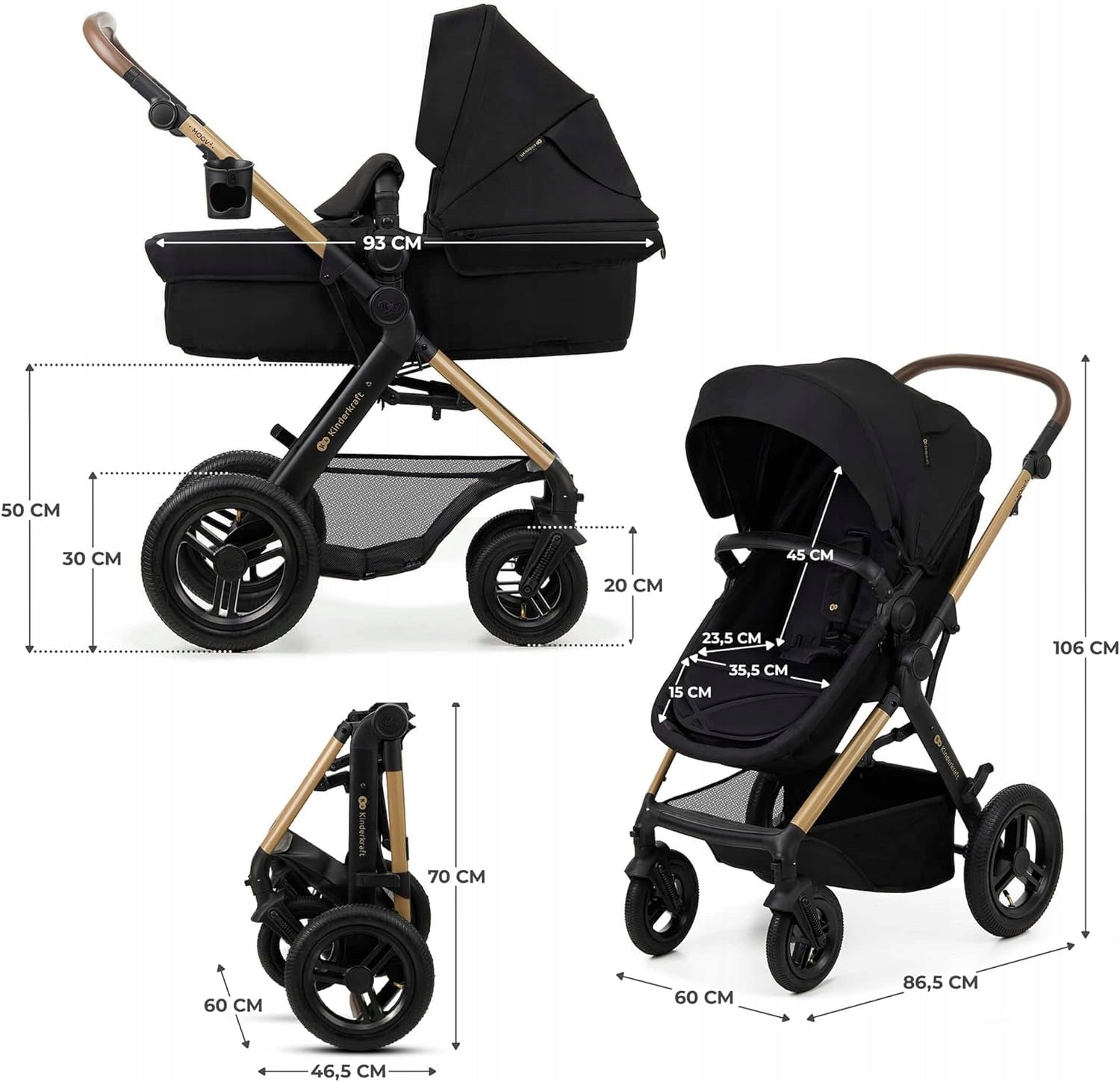 Baby Stroller 3in1 Kinderkraft MOOV 2 AIR Multifunctional Seat Black Brand Kinderkraft