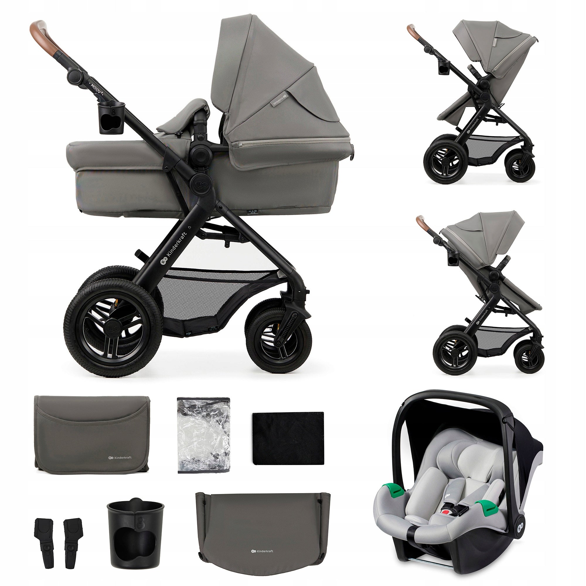 Baby Stroller 3in1 Kinderkraft MOOV 2 AIR with MINK PRO Grey
