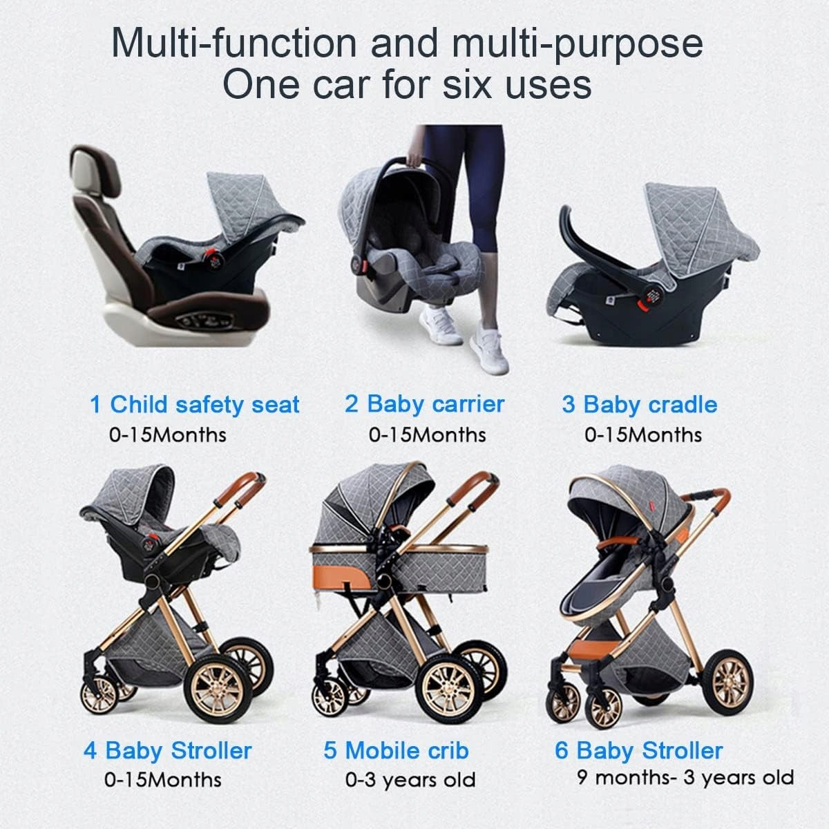 Baby Stroller 3in1 Stroller Gondola Seat Brown Brand no brand