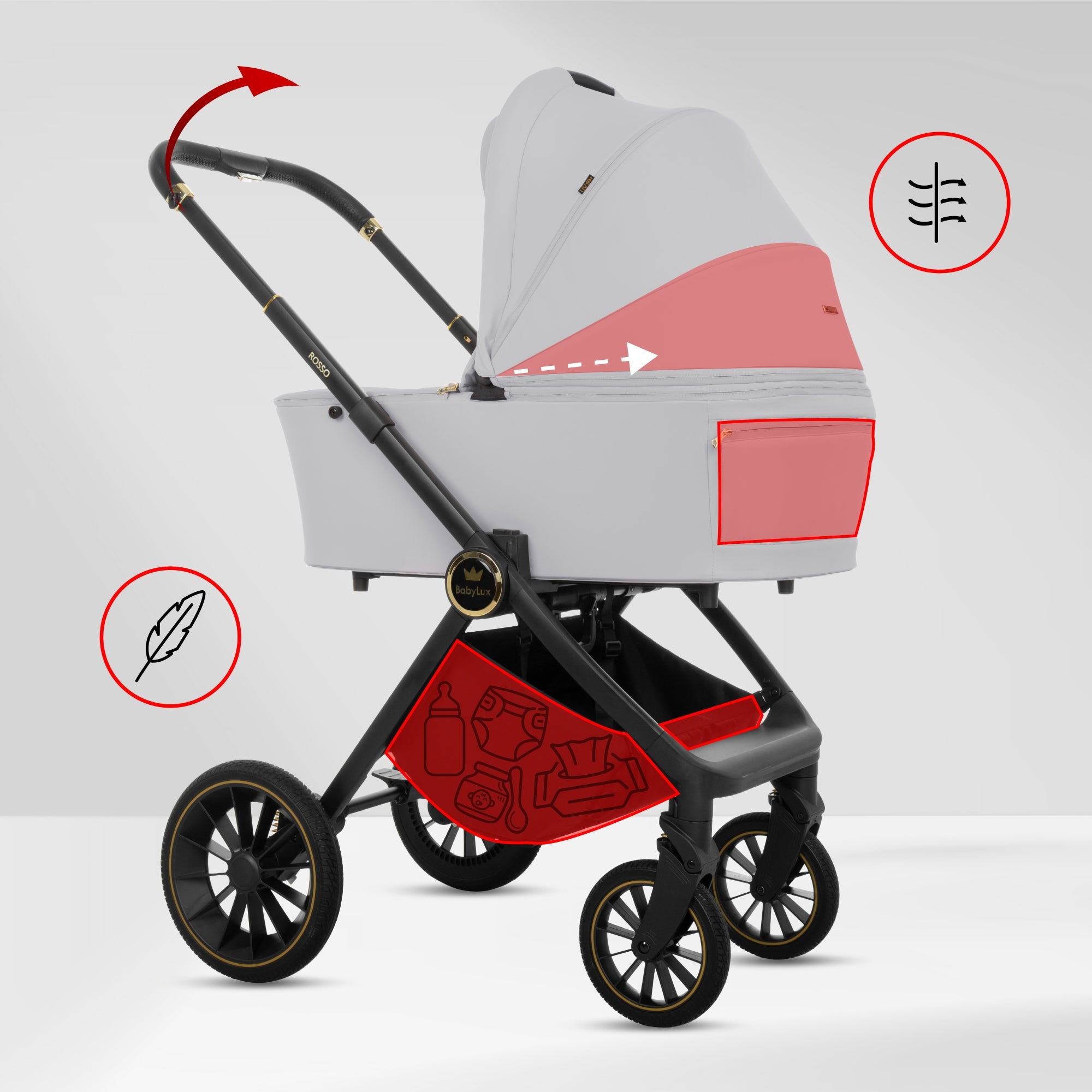 Baby Stroller 4in1 BabyLux ROSSO Stroller Gondola Seat Base Lightweight Manufacturer code 5904905127983