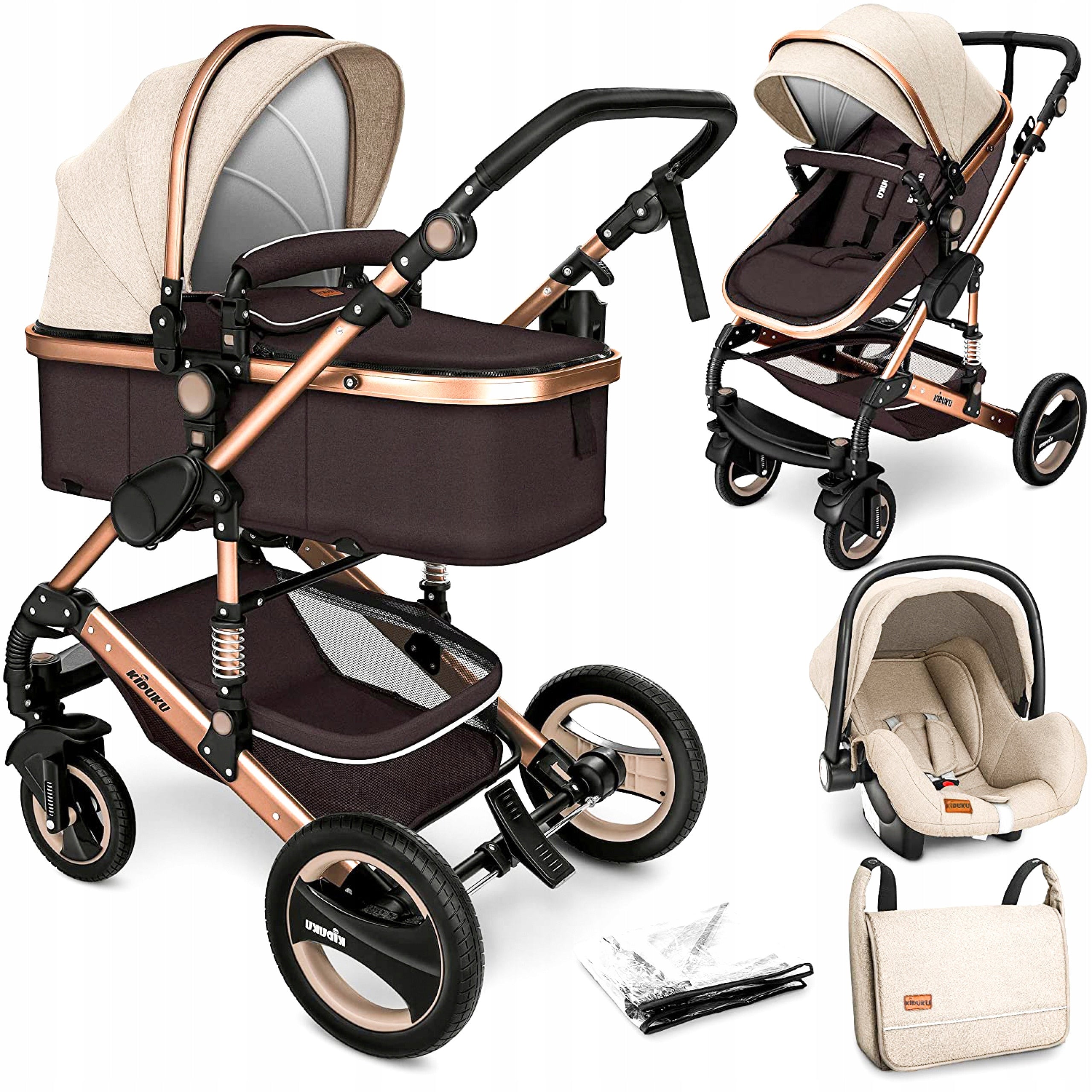 Baby Stroller Kiduku 3in1 Beige and Brown