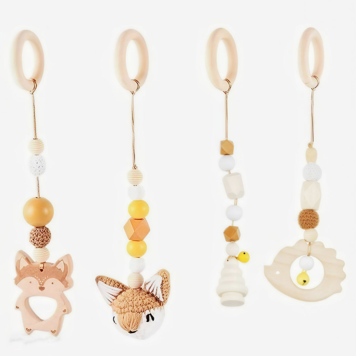 Baby Teether Set of 4pcs Wood Hedgehog Fox Toy