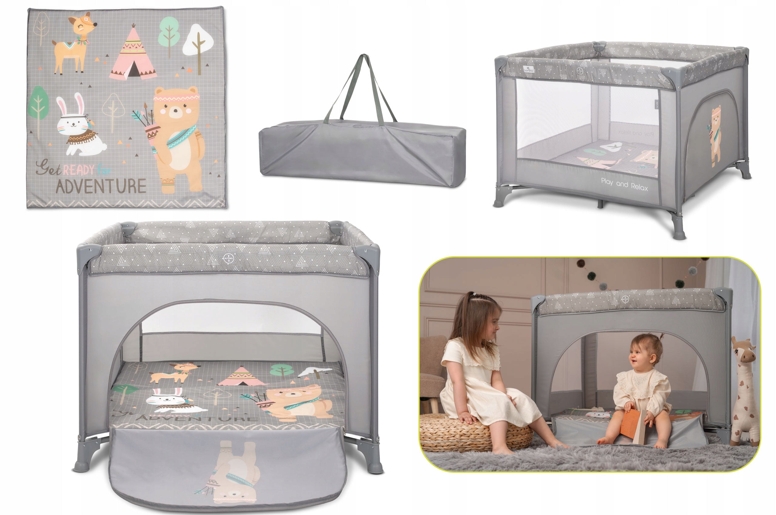 Baby Travel Cot Playpen Large Folding Travel Lorelli Play Packaging status original