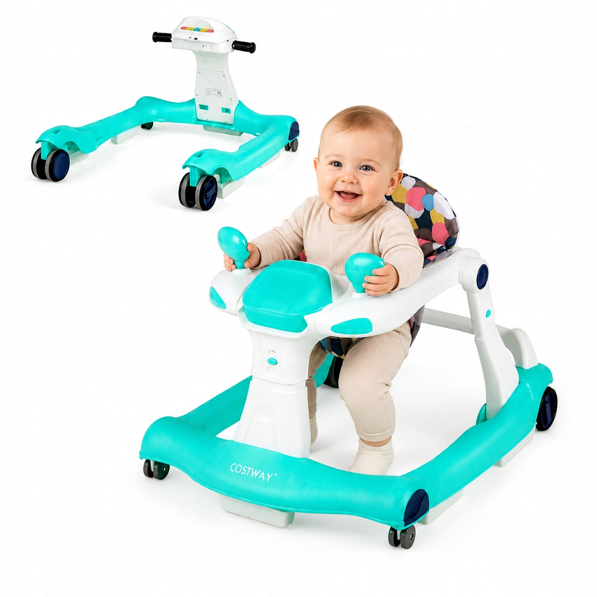 Baby Walker 2in1 Adjustable Interactive Folding Green 6-18M