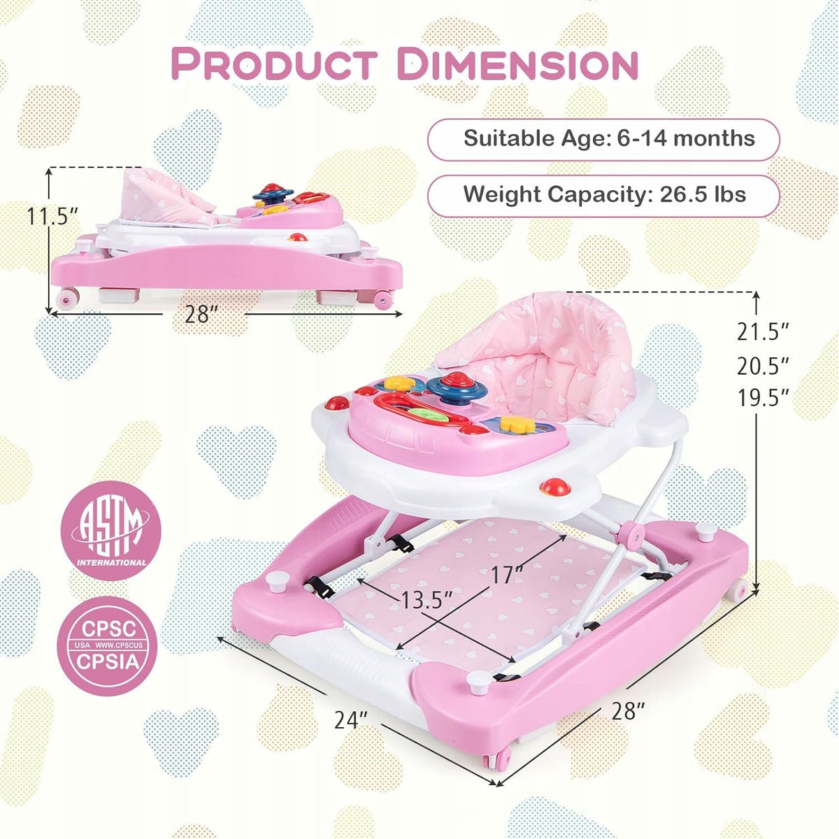Baby Walker Pink Folding Manufacturer code BC10167PI