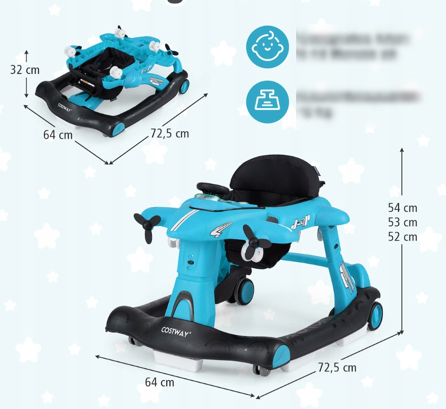 Baby Walker Riding Pusher Interactive Airplane LED Music Table Manufacturer code BC10272BL