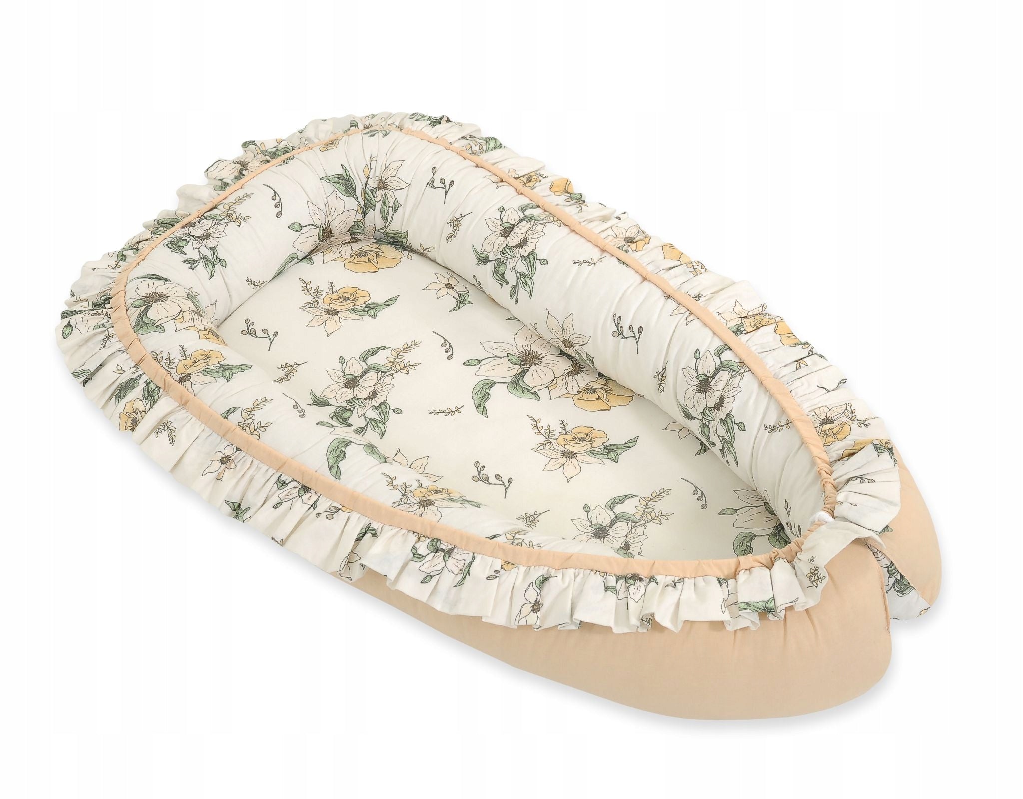 Baby cocoon playpen swaddle Premium with frill - Clematis on beige