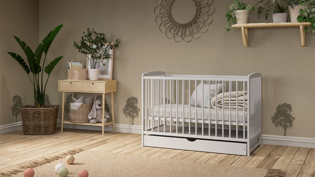 Baby cot Andrzej white with pine drawer EU standard high quality Medical device no