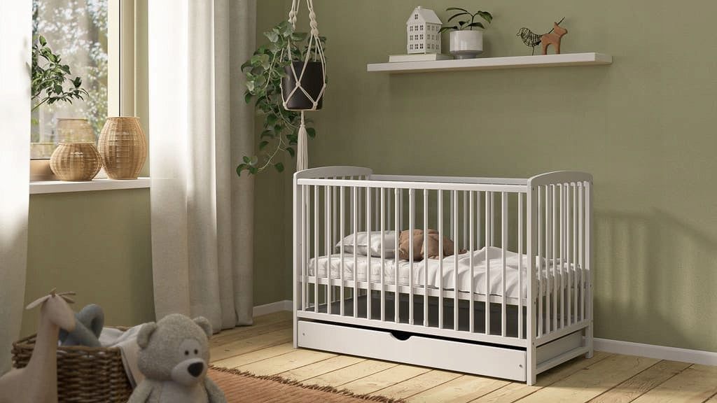 Baby cot Andrzej white with pine drawer EU standard high quality Packaging status original