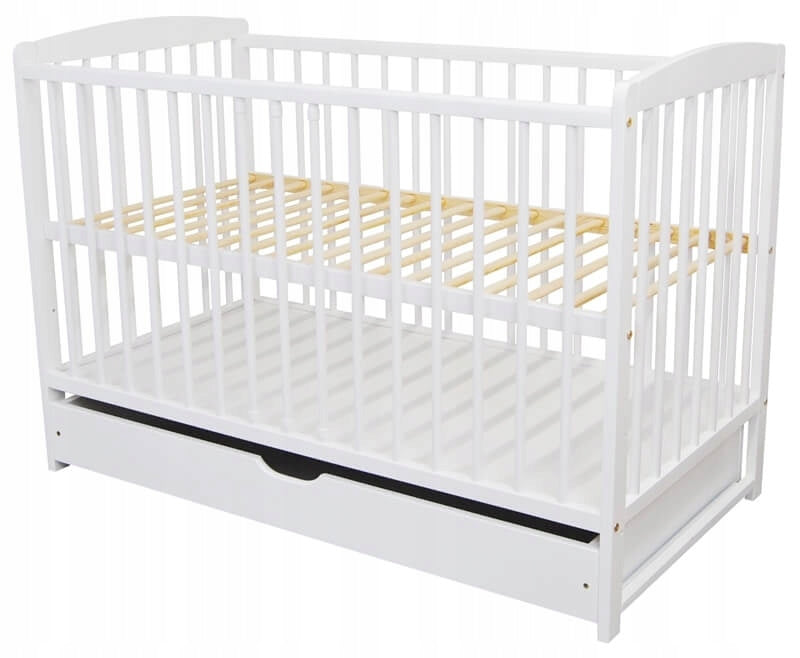 Baby cot Andrzej white with pine drawer EU standard high quality
