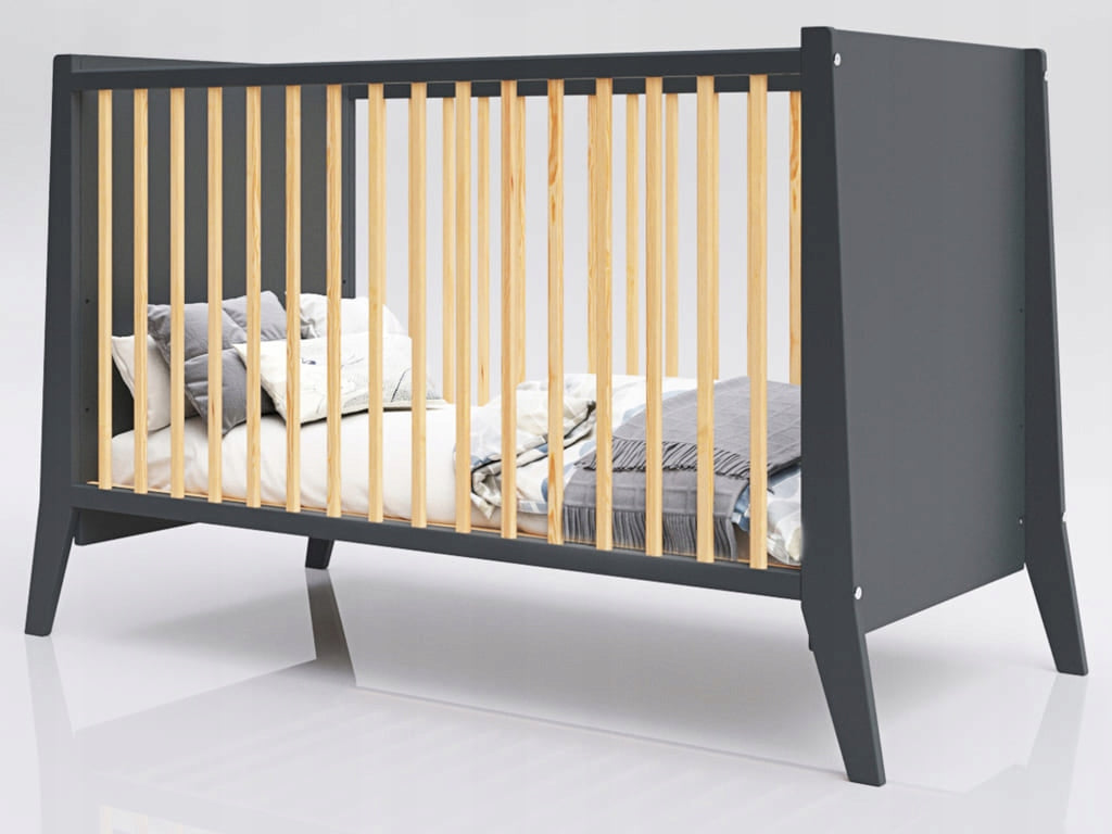 Baby cot Cosmo anthracite/pine 120x60 teethers wood EU standard Medical device no