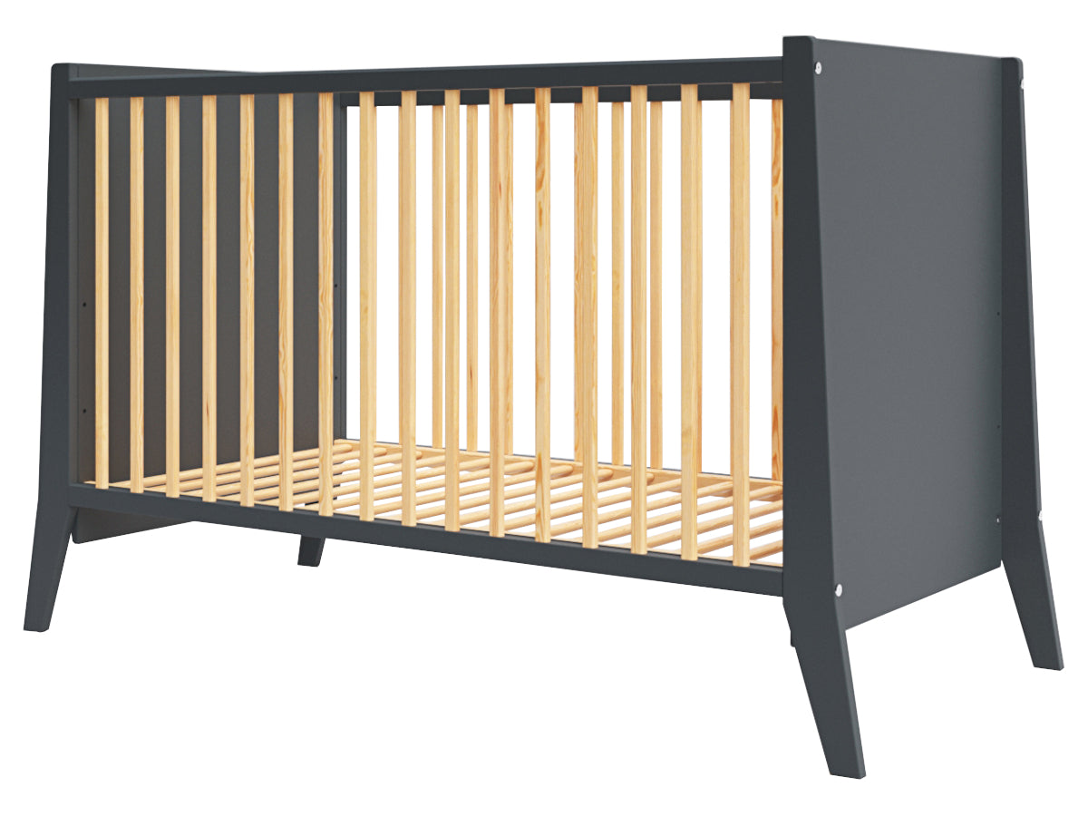Baby cot Cosmo anthracite/pine 120x60 teethers wood EU standard