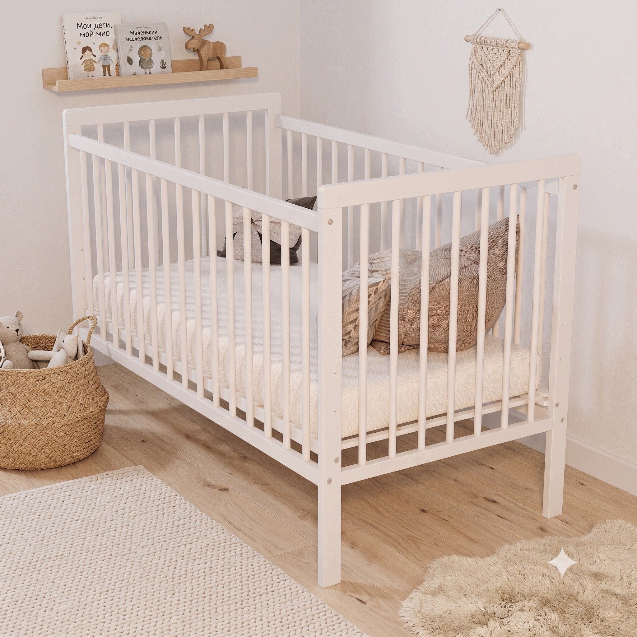 Baby cot KOTTO MIA 120x60 Wooden Beech White Packaging status original