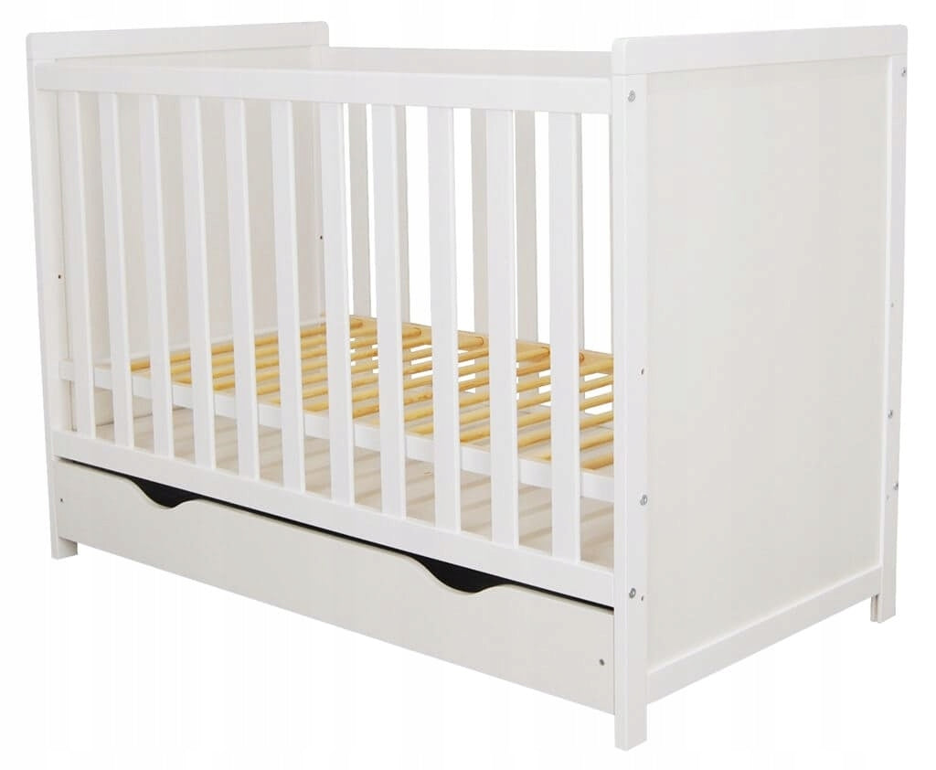 Baby cot Lily with drawer 120x60 white teethers wood EU standard Packaging status original