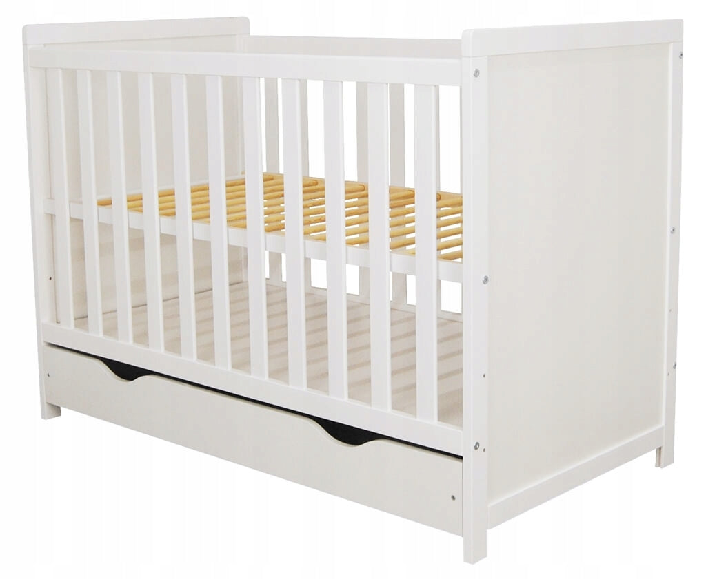 Baby cot Lily with drawer 120x60 white teethers wood EU standard