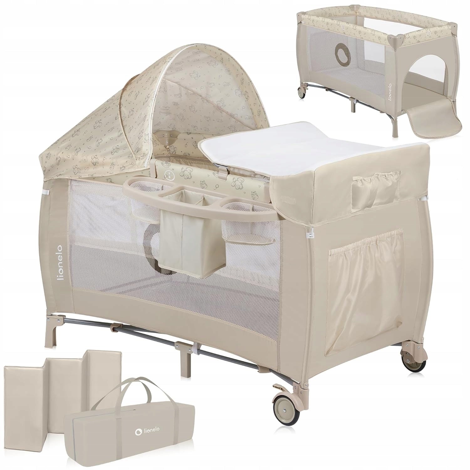 Baby cot Lionelo Sven Plus 4in1 mosquito net changing table