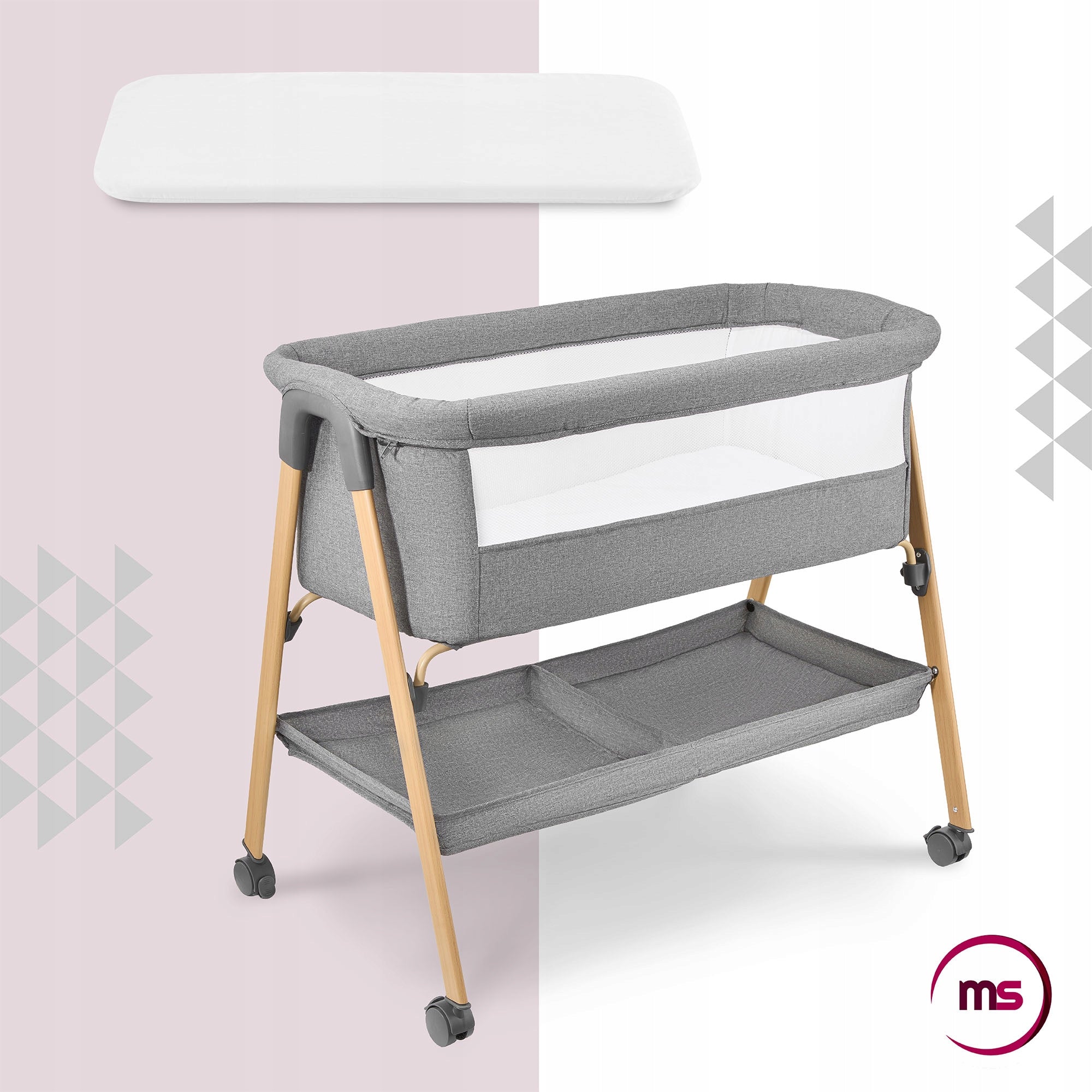 Baby cot, freestanding, tourist with mattress – grey Packaging status original