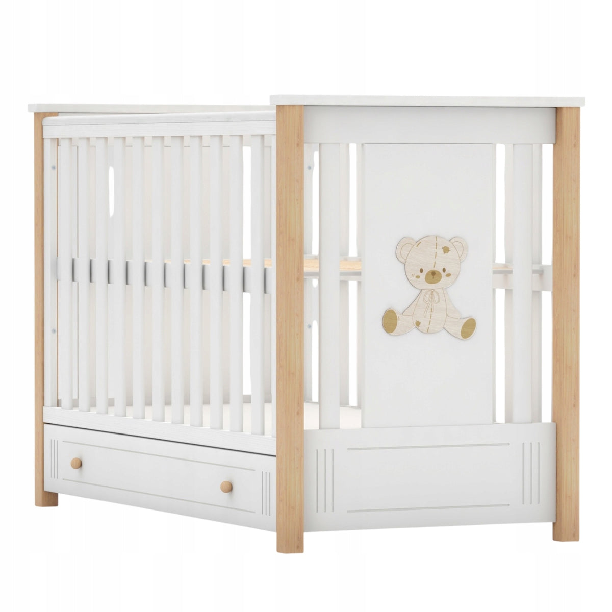Baby cot with drawer and couch DIEGO (white/natural)