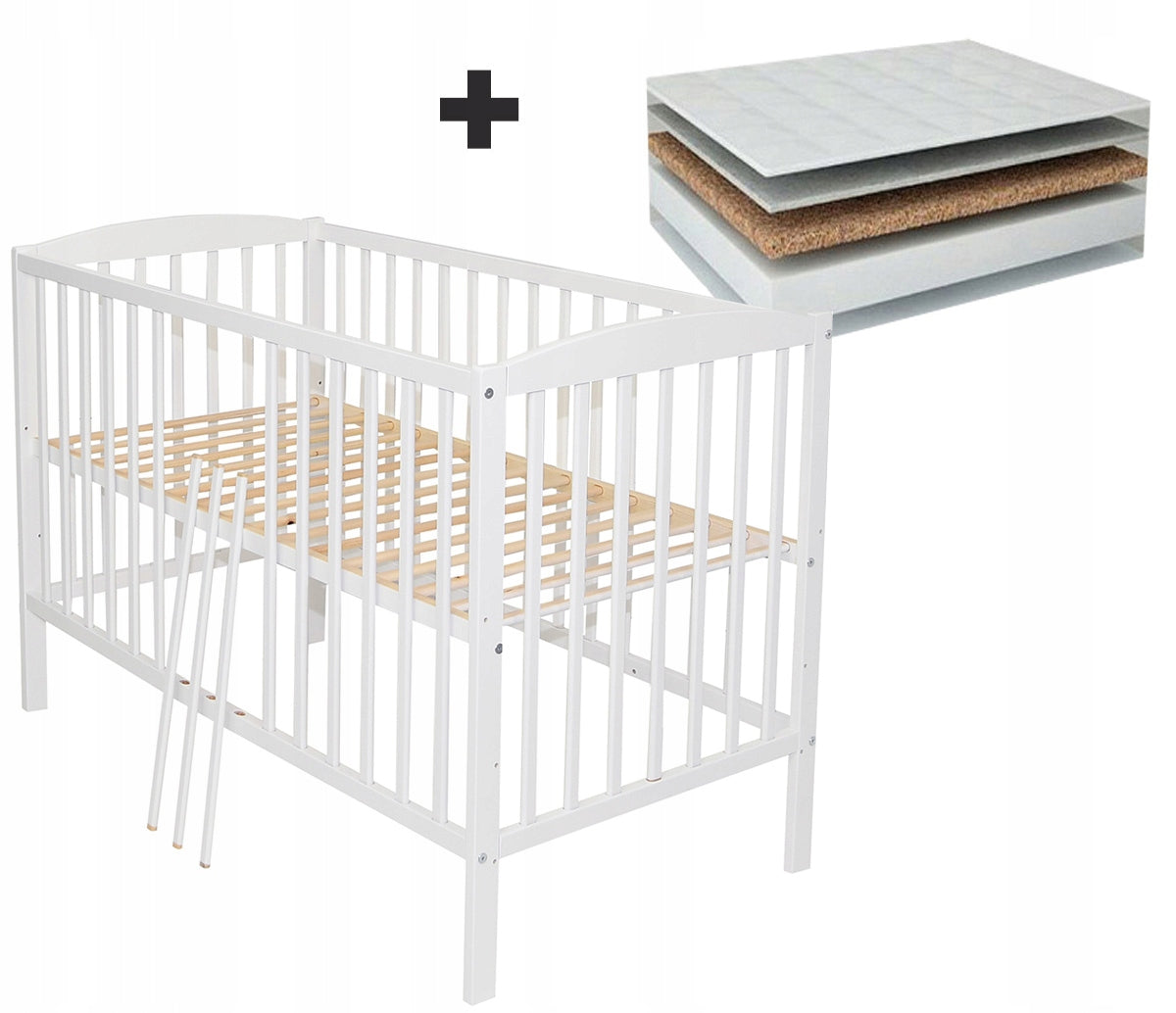 Baby cot wooden white 120x60 +mattress foam coconut Set