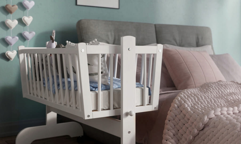 Baby cradle Karol WHITE 90X40 cm rocking basket pine wood circles Packaging status original
