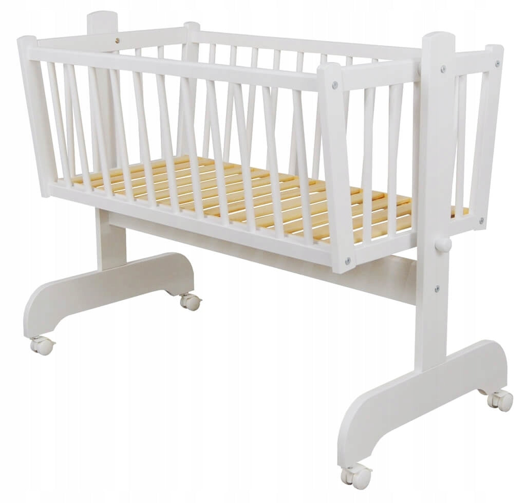 Baby cradle Karol WHITE 90X40 cm rocking basket pine wood circles