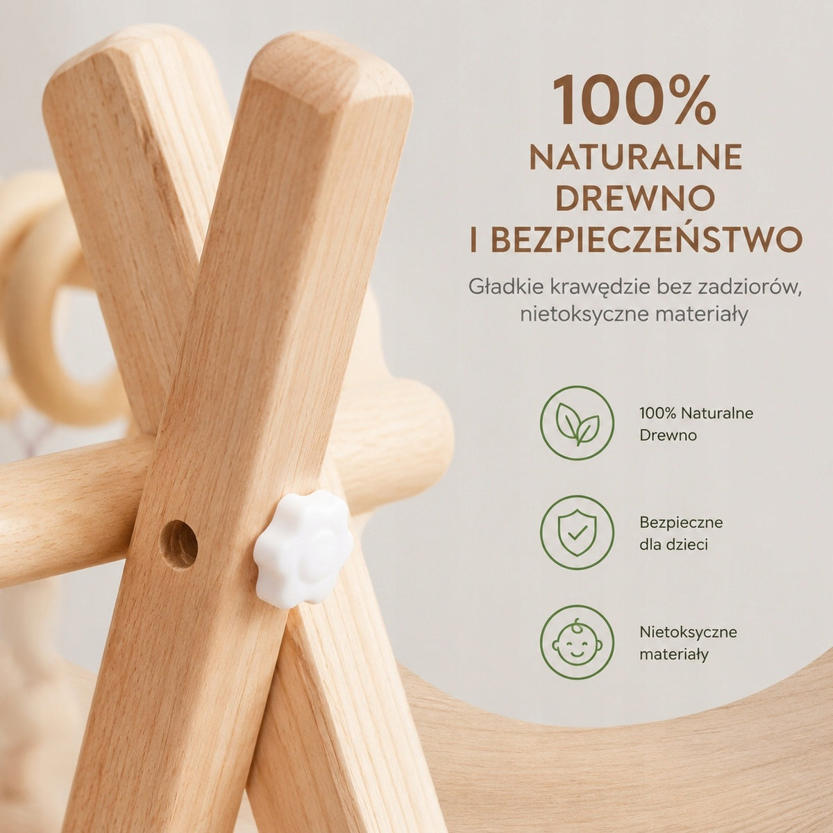 Baby gym wooden educational stand with mat 4 pendants 8 rings Packaging status original