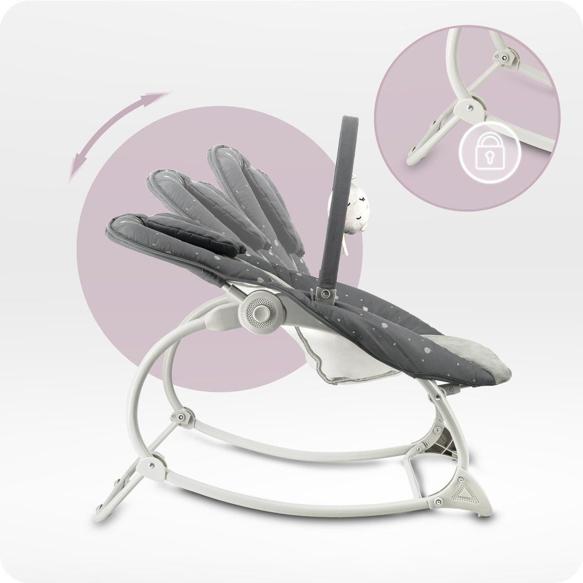 Baby lounger MoMi LAPIS dark - rocker melodies vibration headband Length 76 cm