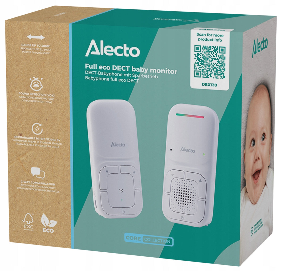 Baby monitor Alecto DBX130 Modern baby monitor, white Manufacturer code DBX130