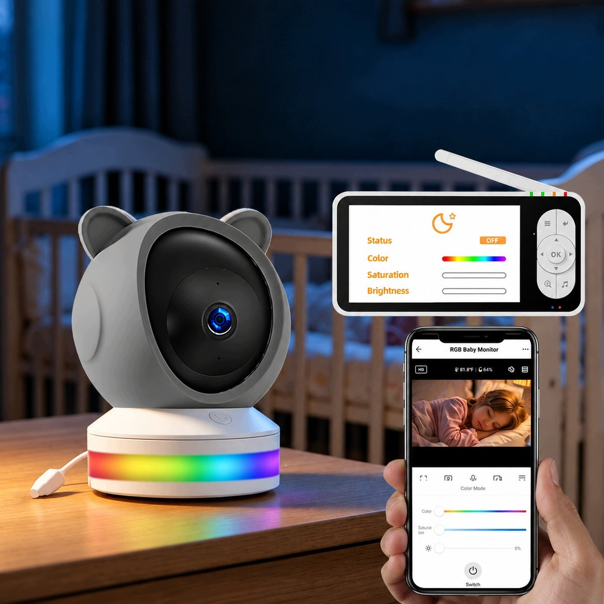 Baby monitor VIZOA BM16 Full HD monitor 5" WiFi RGB Tuya light Medical device no