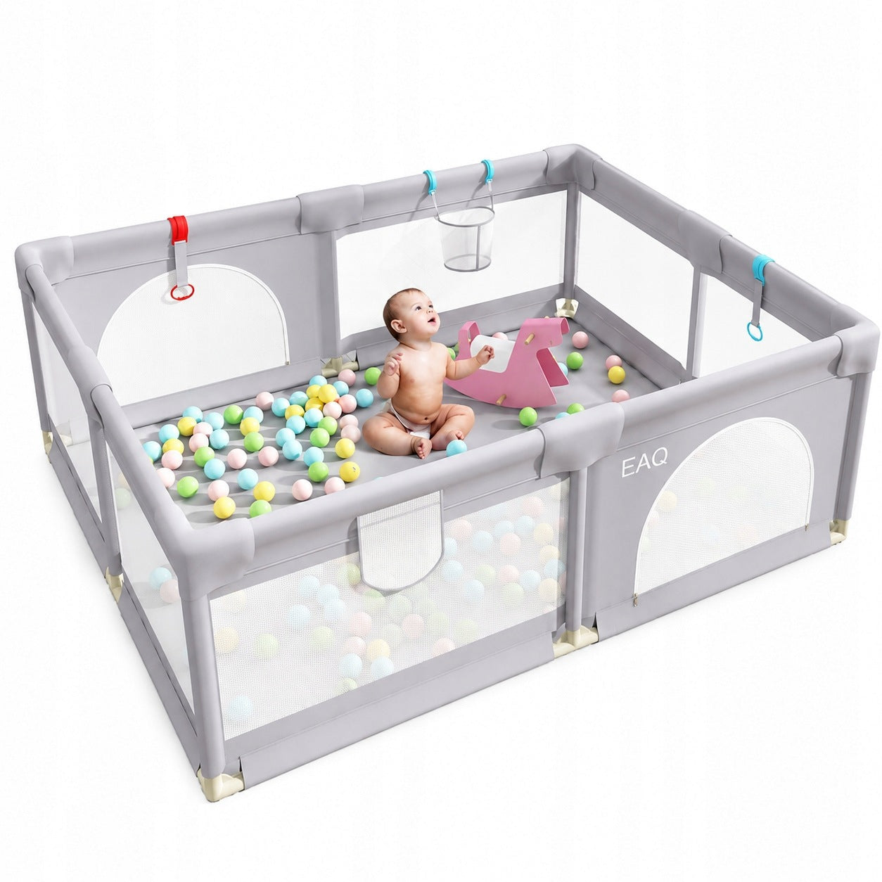 Baby playpen EAQ 180x150 cm large square toys barrier net grey