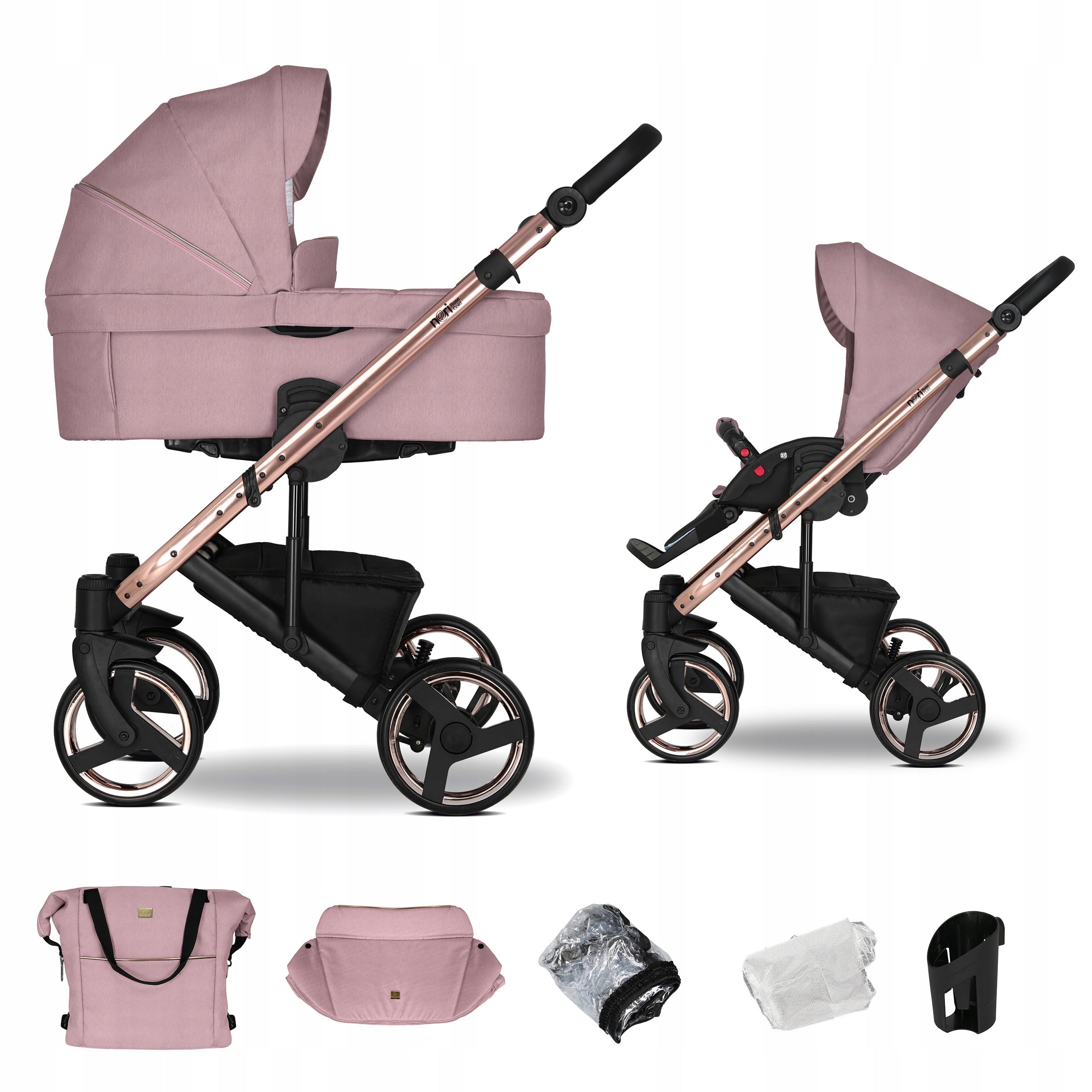 Baby stroller 2in1 EMJOT NERI ROSE GOLD multifunctional rose gold bag