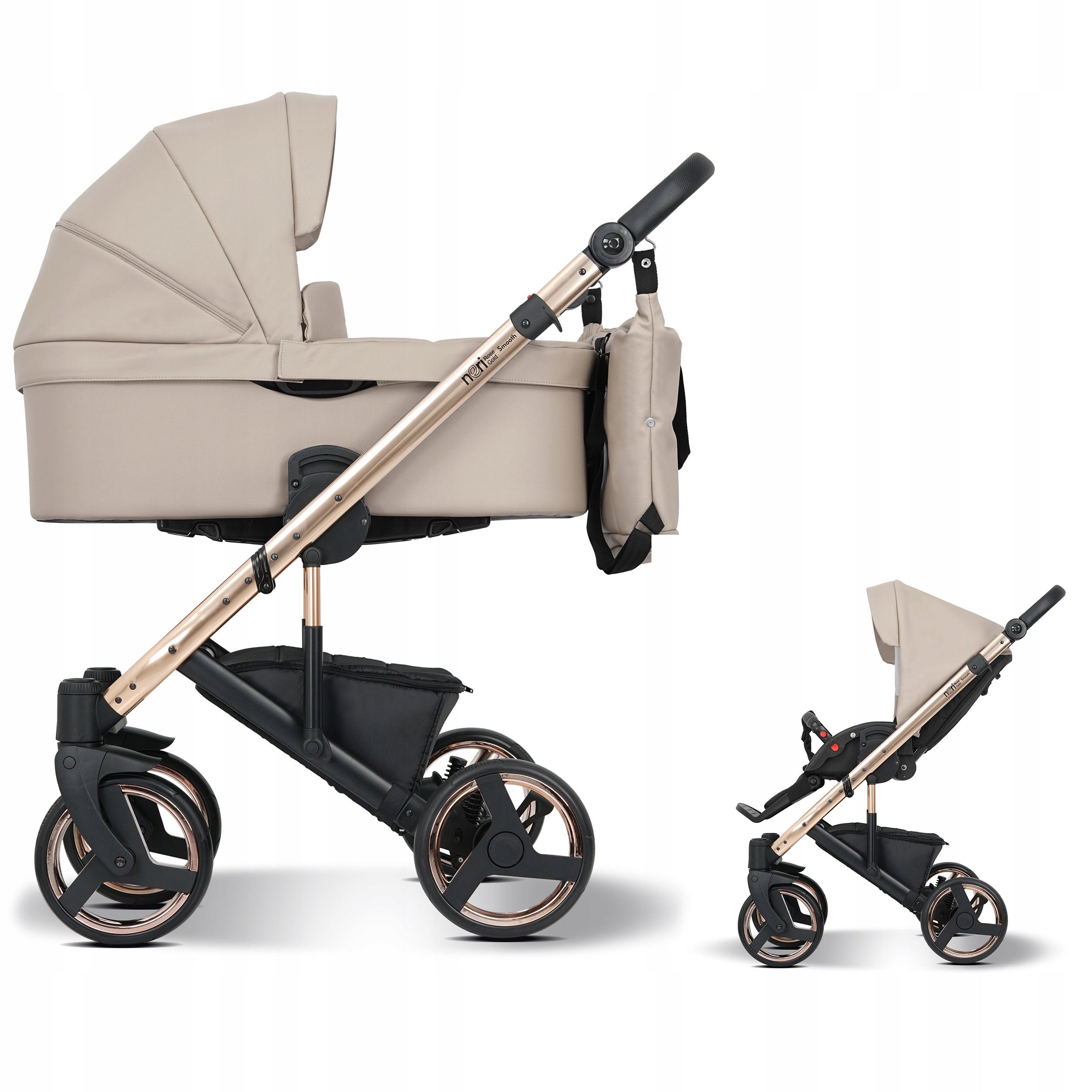 Baby stroller 2in1EMJOT NERI SMOOTH ROSE GOLD multifunctional ECO leather
