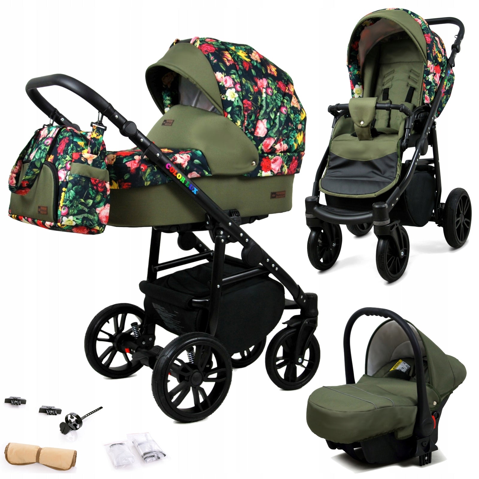 Baby stroller 3in1 BabyLux Colorlux stroller gondola seat green