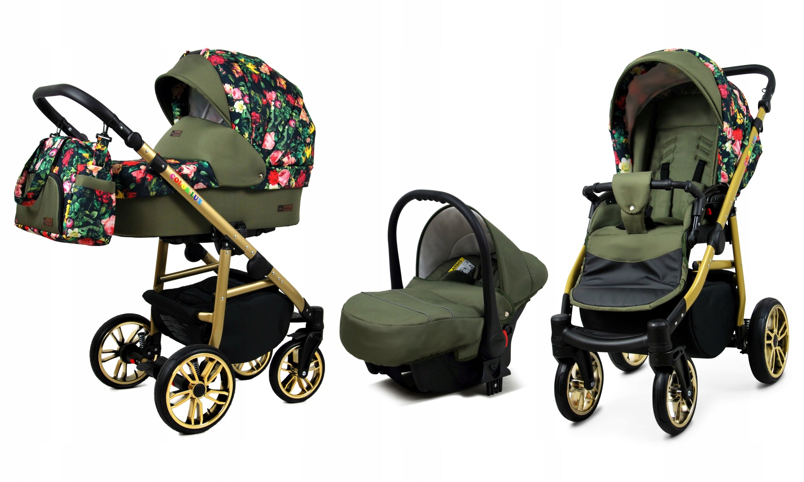 Baby stroller 3in1 BabyLux Colorlux stroller gondola seat with flowers Manufacturer code 5903689797504