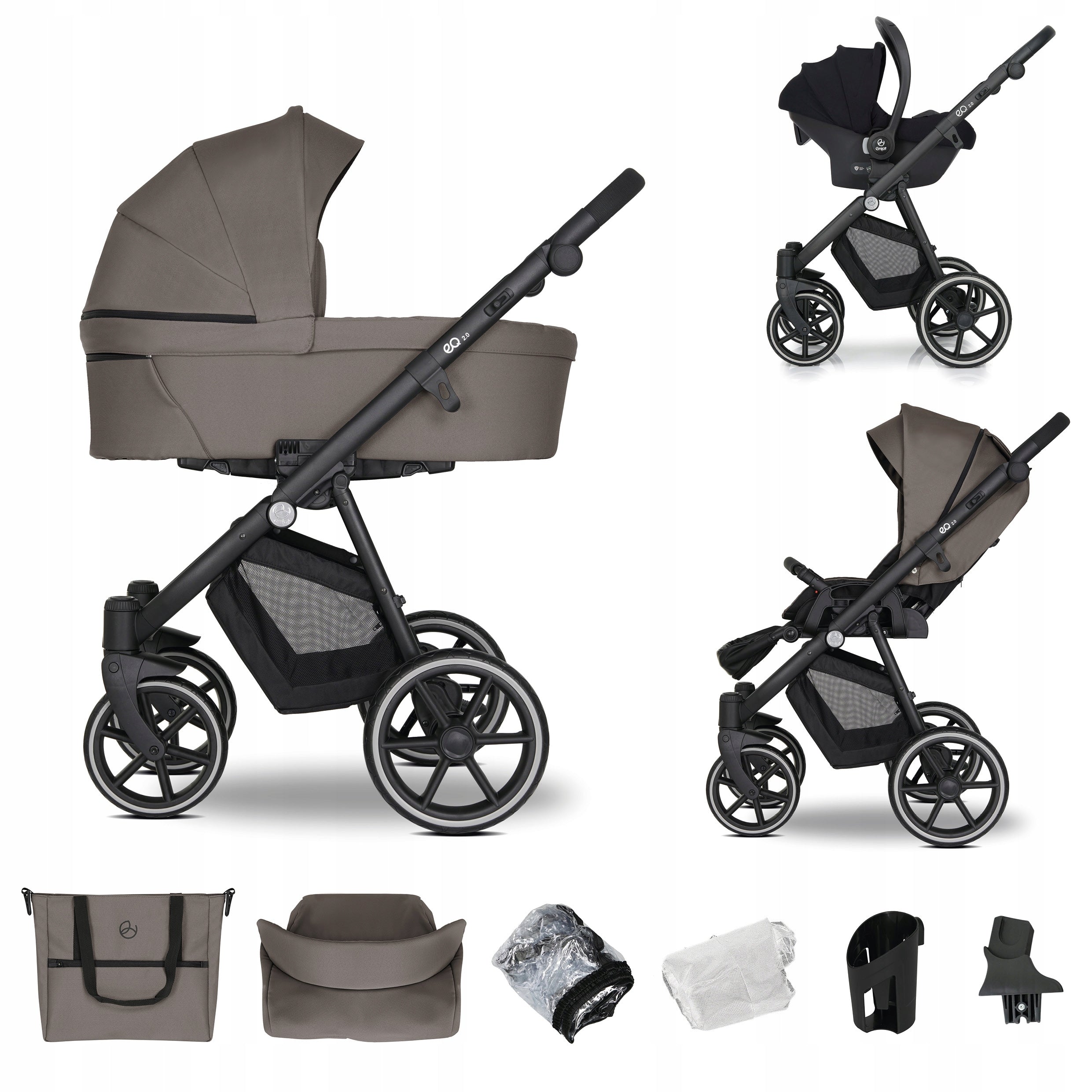 Baby stroller 3in1 EMJOT EQ 2.0 multifunctional brown f. Cosmo accessories