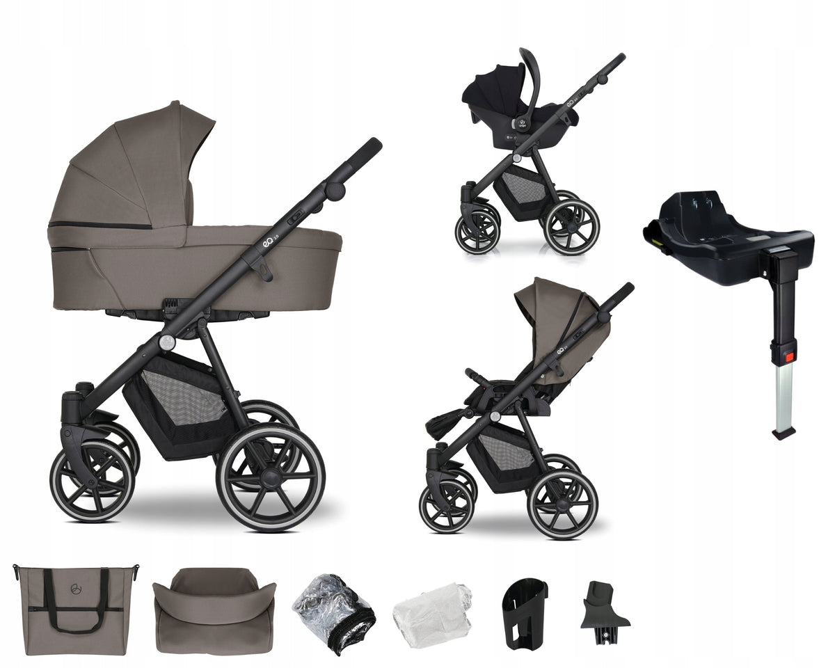 Baby stroller 4in1 EMJOT EQ 2.0 multifunctional brown f.Cosmo base isofix