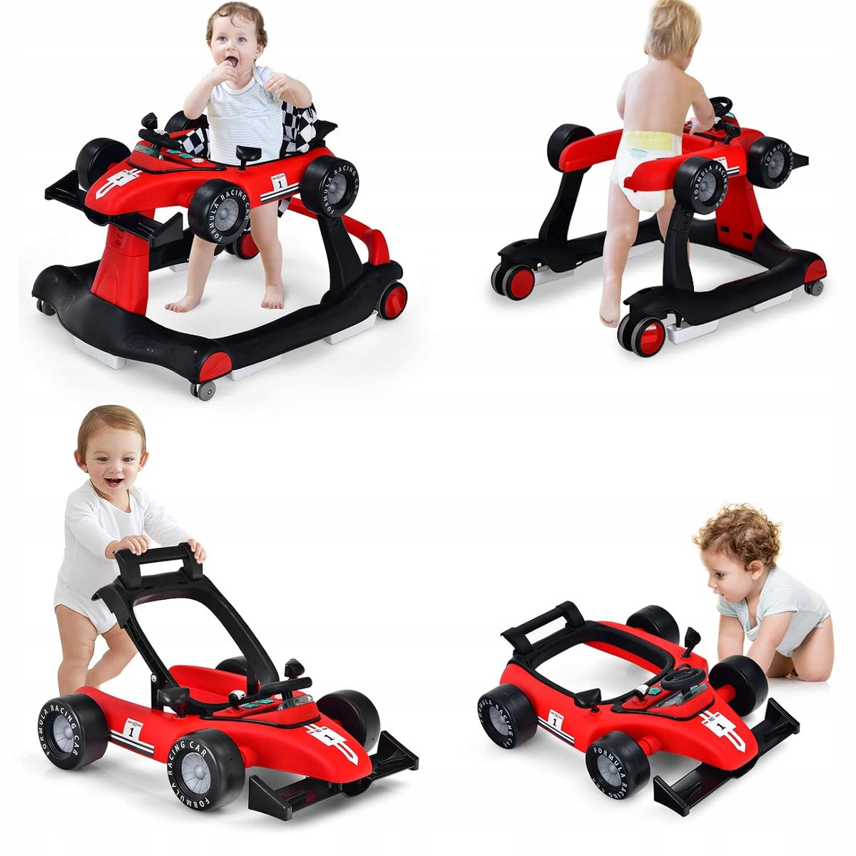Baby walker 4 in 1, baby walker for baby from 6 months (red)
