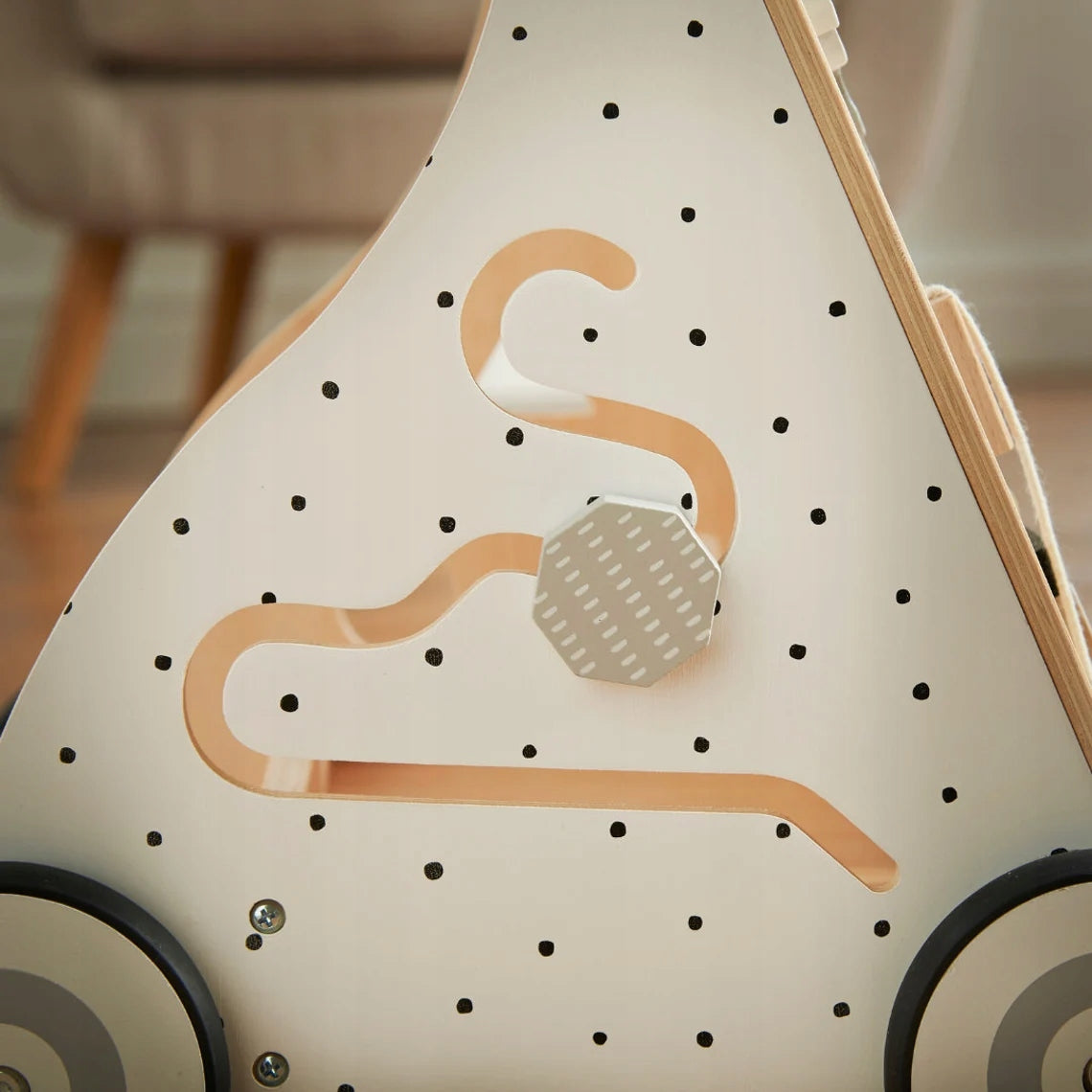 Baby walker with manipulation board - wood Brand Małpiszon