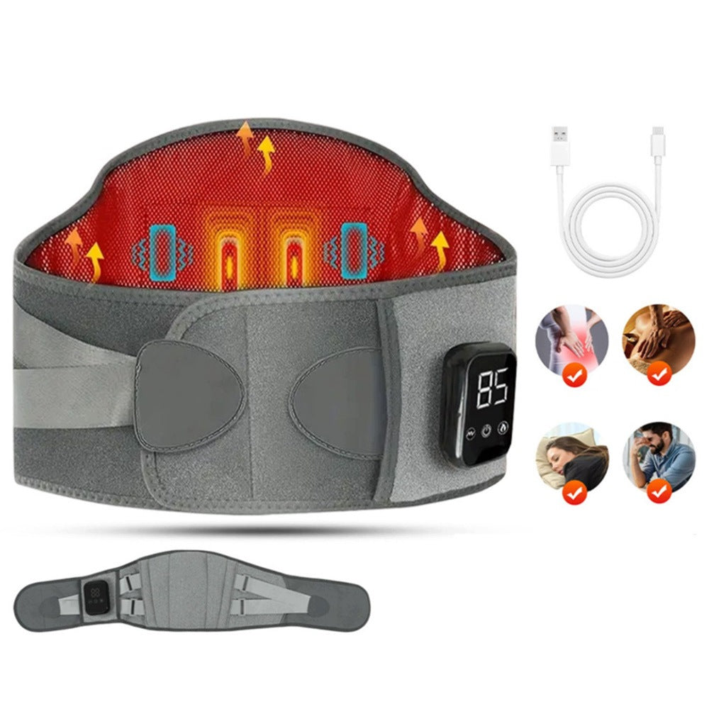 Back Massager Lumbar Heating Belt Warming Battery Grey