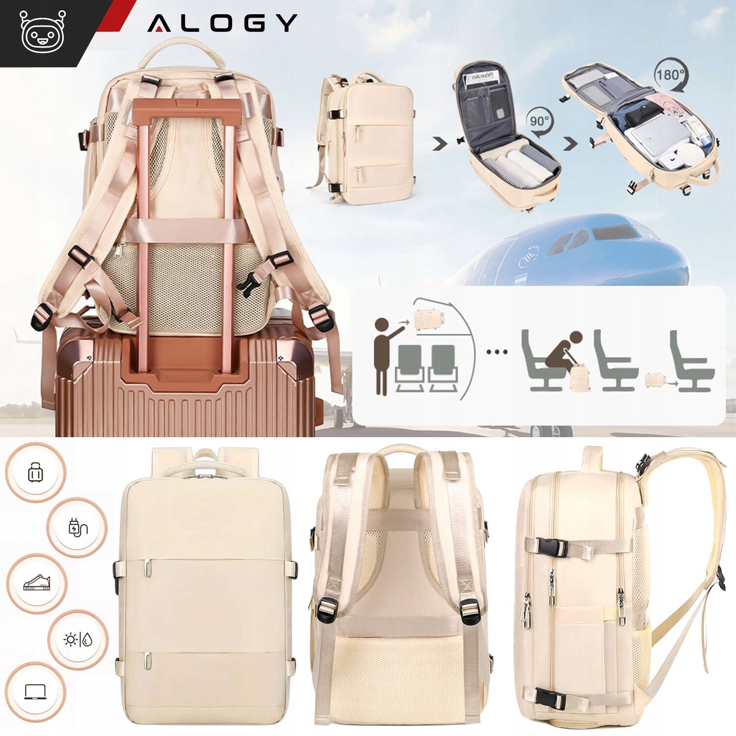 Backpack Hand Luggage for Airplane 45x30x20 Wizzair Cabin USB FORPLANE Manufacturer code Plecak do samolotu duży ForPlane 74394