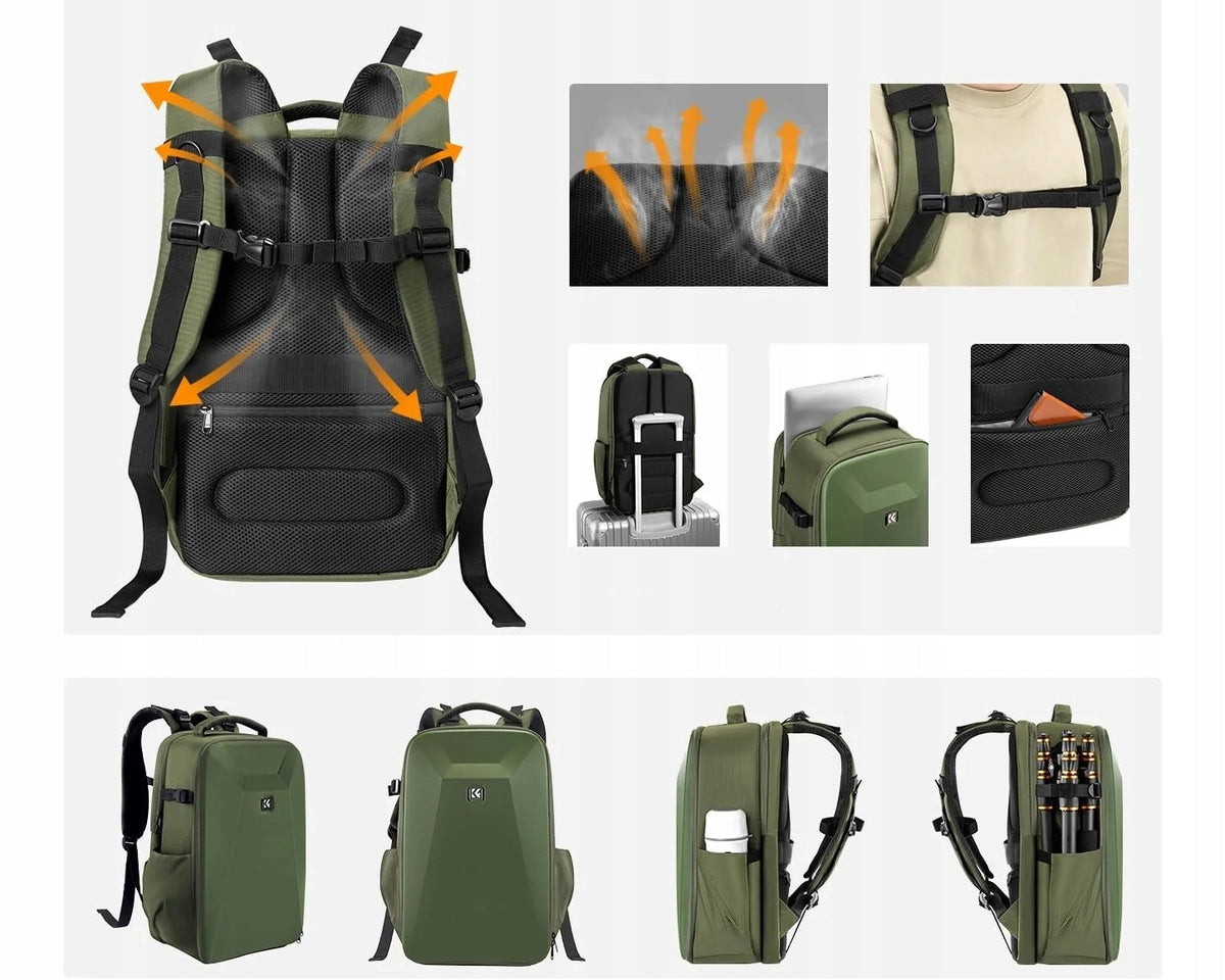 Backpack K&F Concept 22L green for laptop photographers waterproof tripod Manufacturer code KF13.134V3