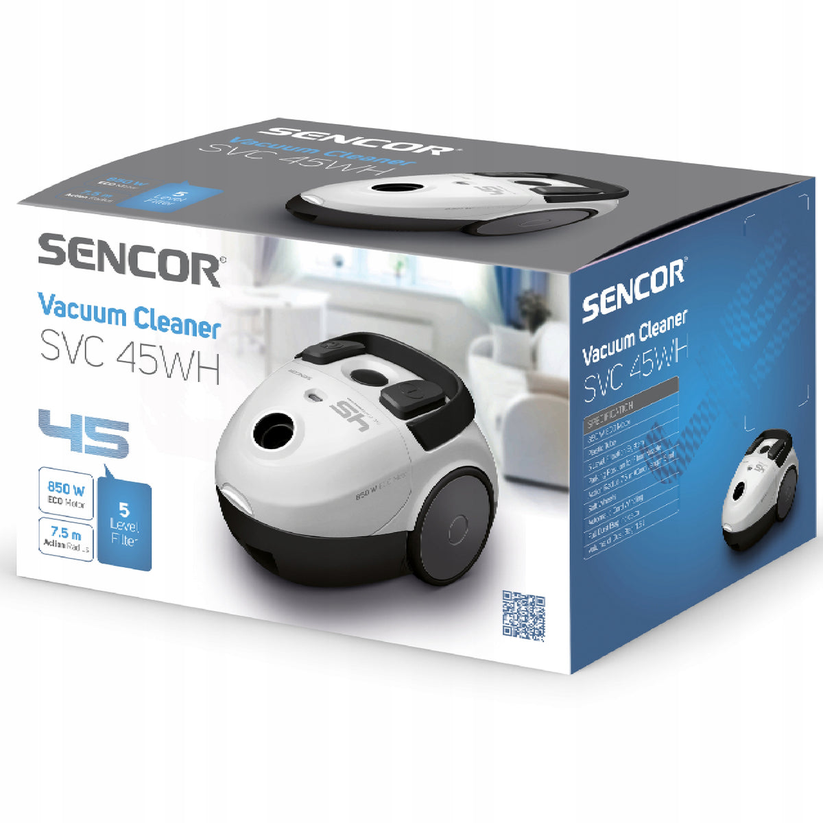 Bagged vacuum cleaner Sencor SVC 45WH-EUE3 850W ECO Manufacturer code SENCOR SVC 45WH-EUE3 ECO