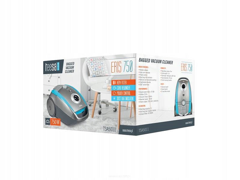 Bagged vacuum cleaner Teesa ERIS 750W, HEPA filter H13, cable 5m, quiet <79dB Power rating 750 W