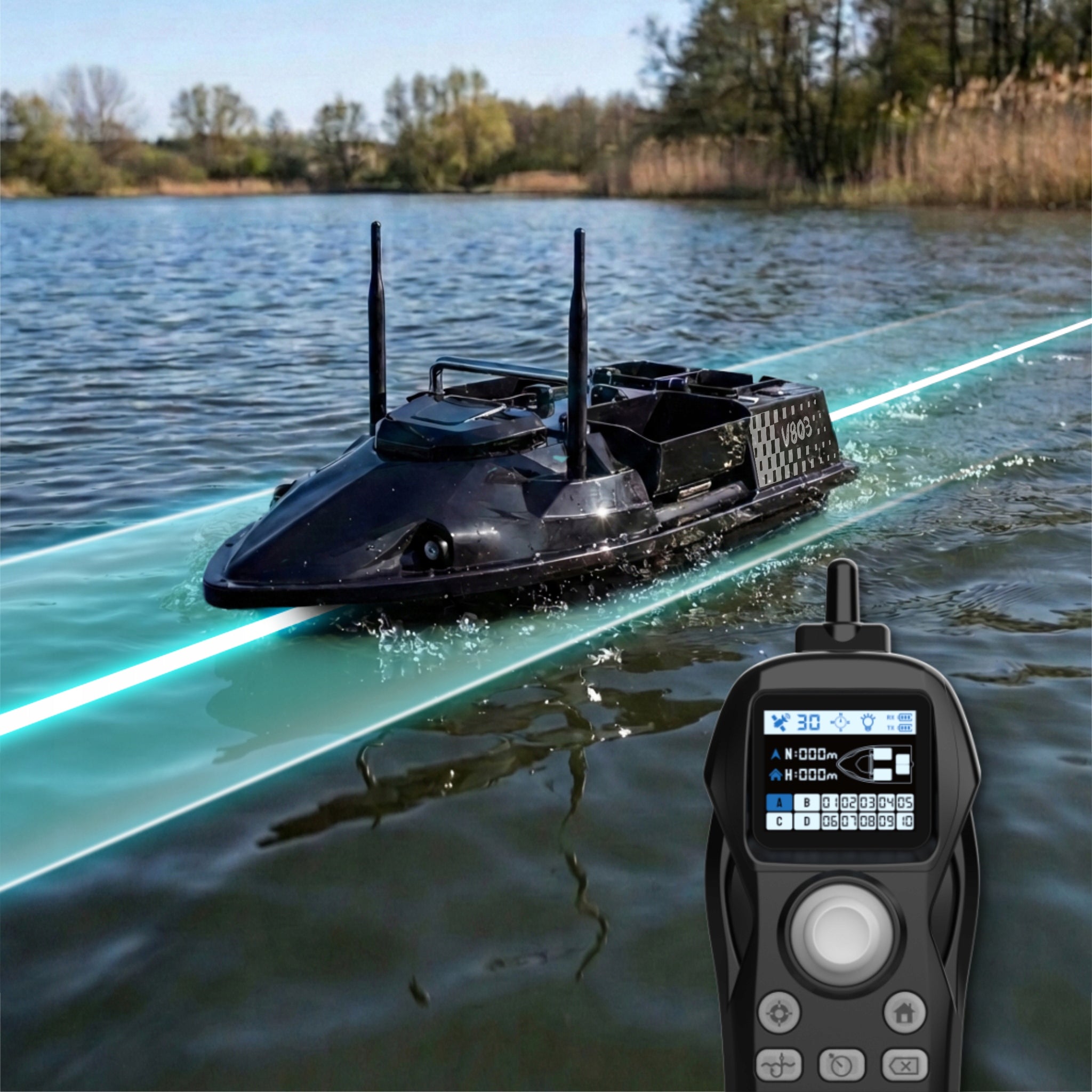 Bait boat FLYTEC V803 GPS 4 feeders 3 kg remote control 500 m fast 15 km/h Brand GOMEDIA