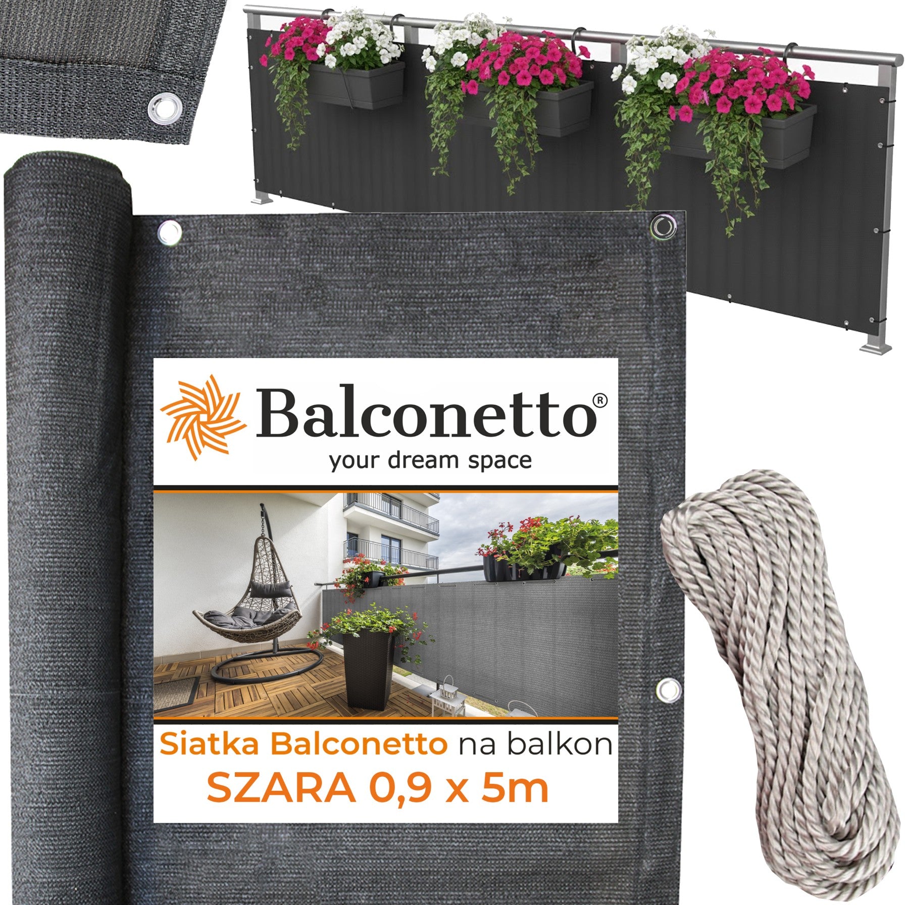 Balcony Cover 0,9x5m 95% Grey 180g UV Balcony Mat Double Sided Fence