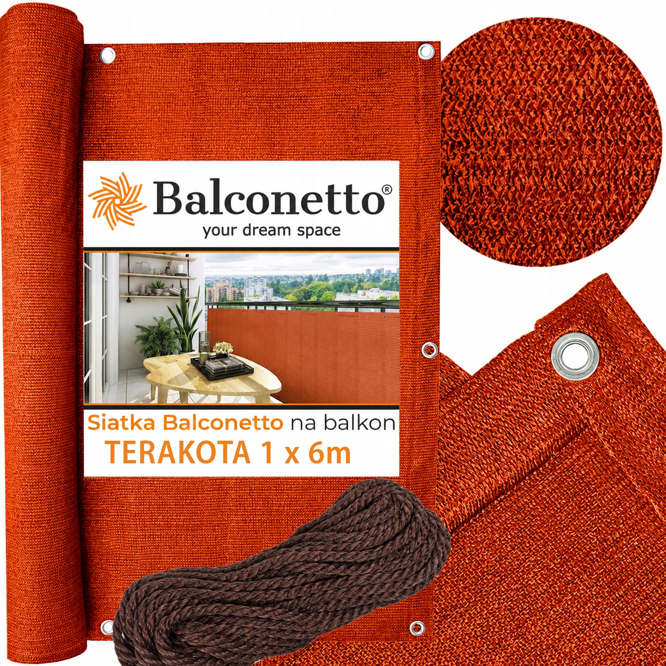 Balcony Cover 1x6m Terracotta 95% Balcony Mat Fence Terrace UV Shading