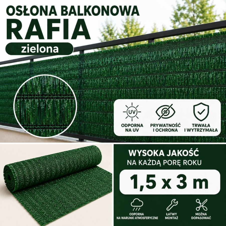 Balcony Cover Mat Technorattan RAFIA 1,5x3 m Green Balcony Terrace Garden