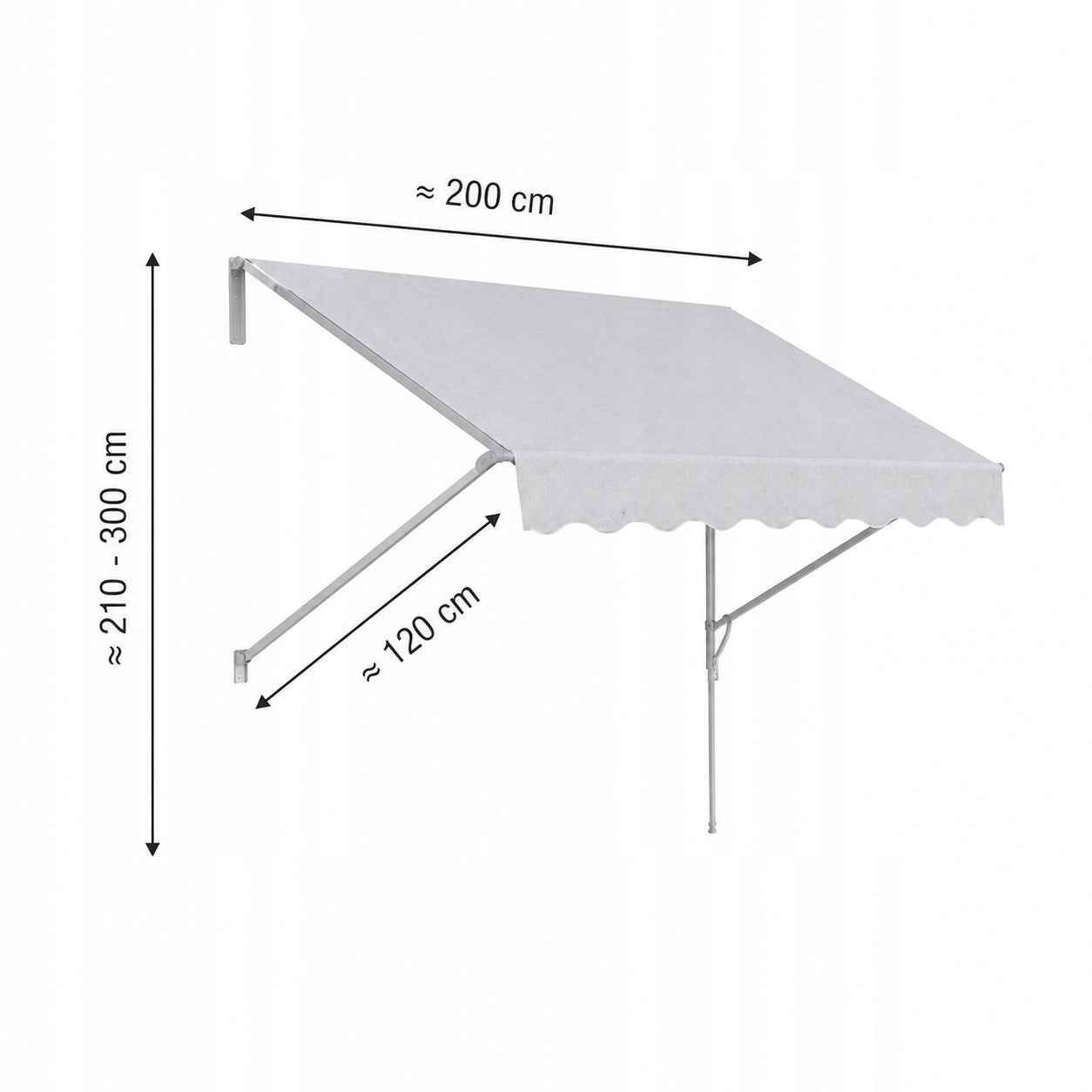 Balcony awning terrace EXPANSION installation without drilling 200 x 300cm Length 300 cm