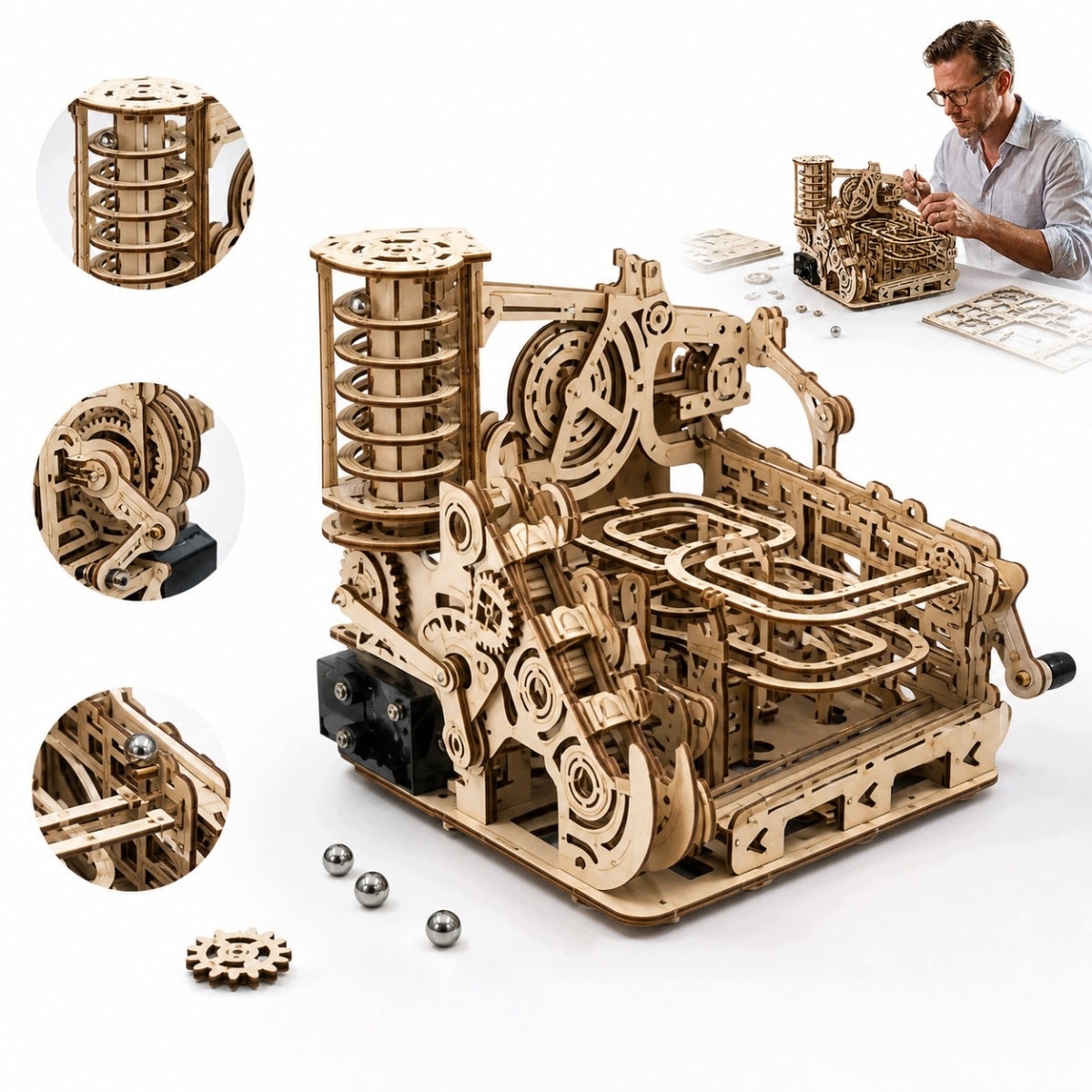 Ball Track Wooden Mechanical Marble Run Space 3D