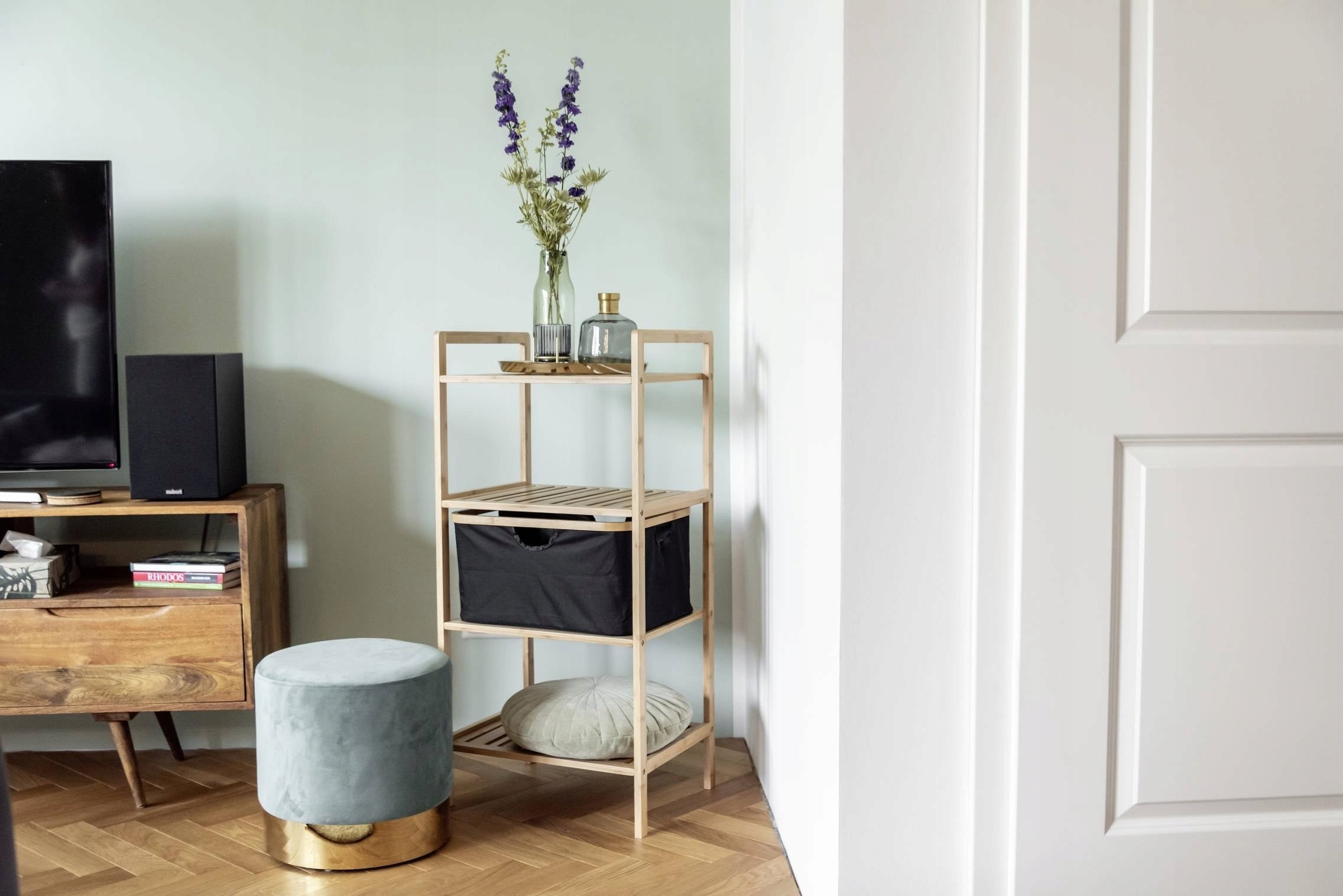 Bamboo BATHROOM RACK 3 levels Ecori WENKO Furniture color black shades of brown